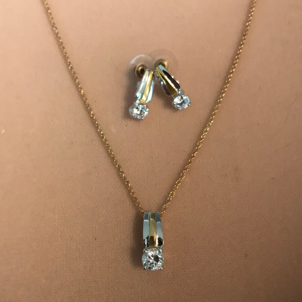 Two-Tone Cubic Zirconia Pendant & Earring Set